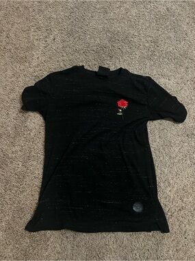 Project X Paris Short Sleeve Tee with Embroidered Red Rose